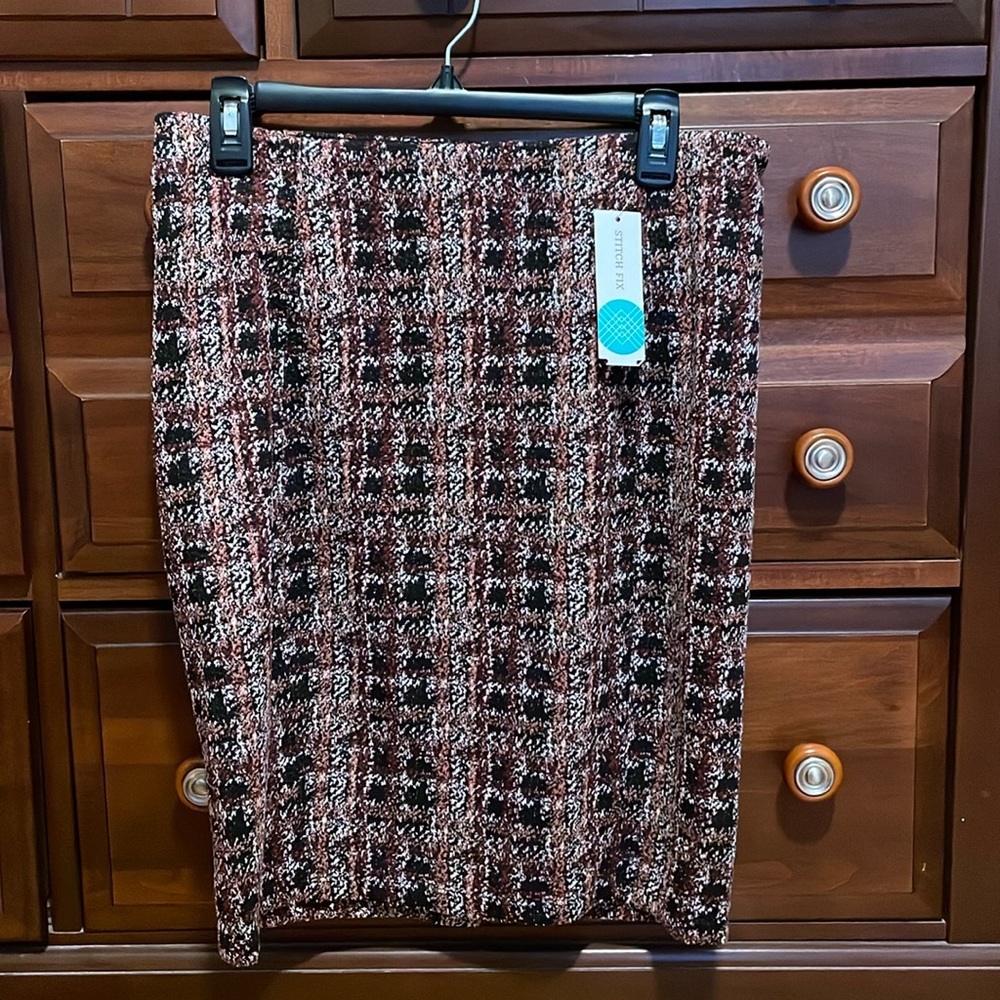 Liverpool Tweed Pencil Skirt - Black, Brown, White
